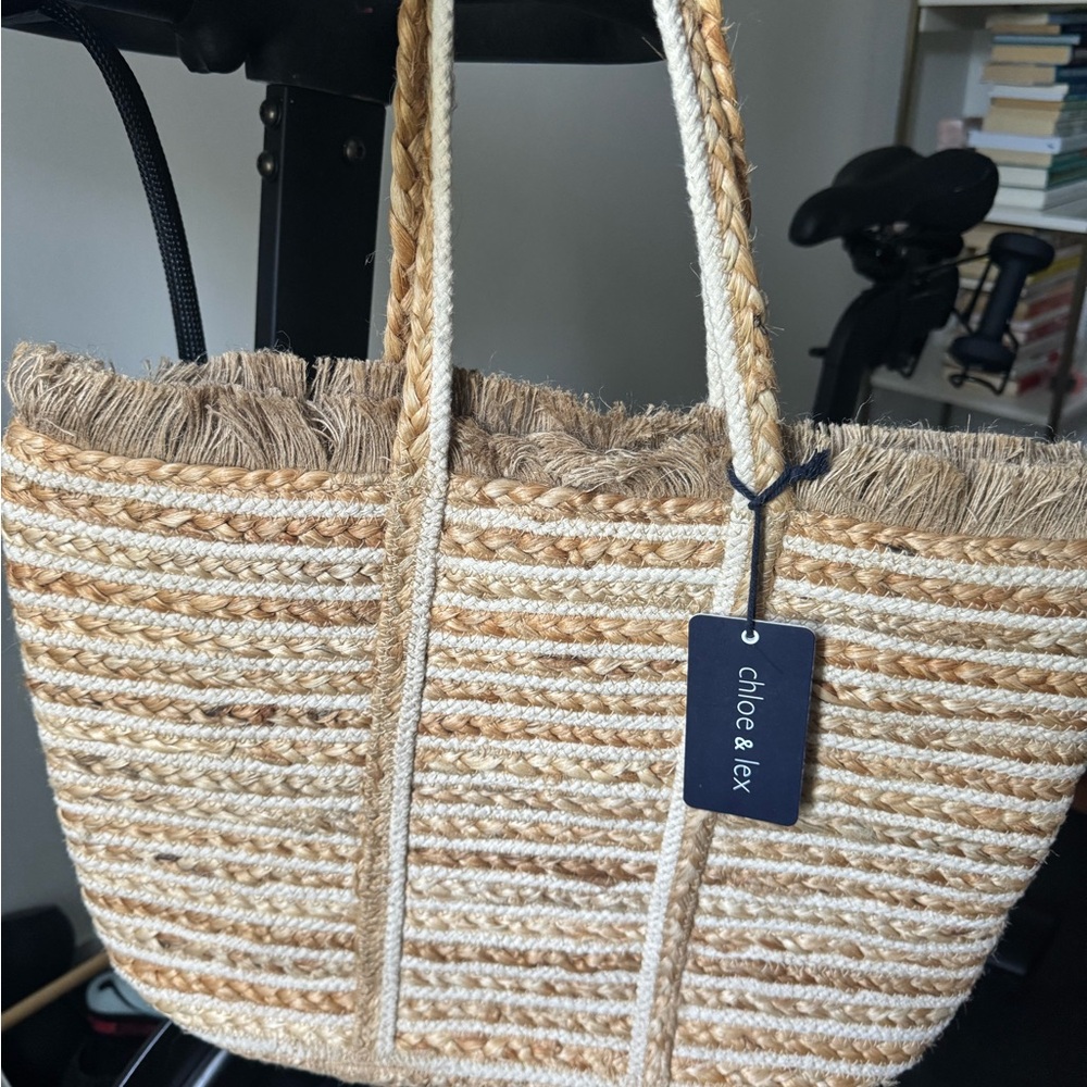 Chloe & Lex NWT Jute Tan and Cream Woven Tote Bag